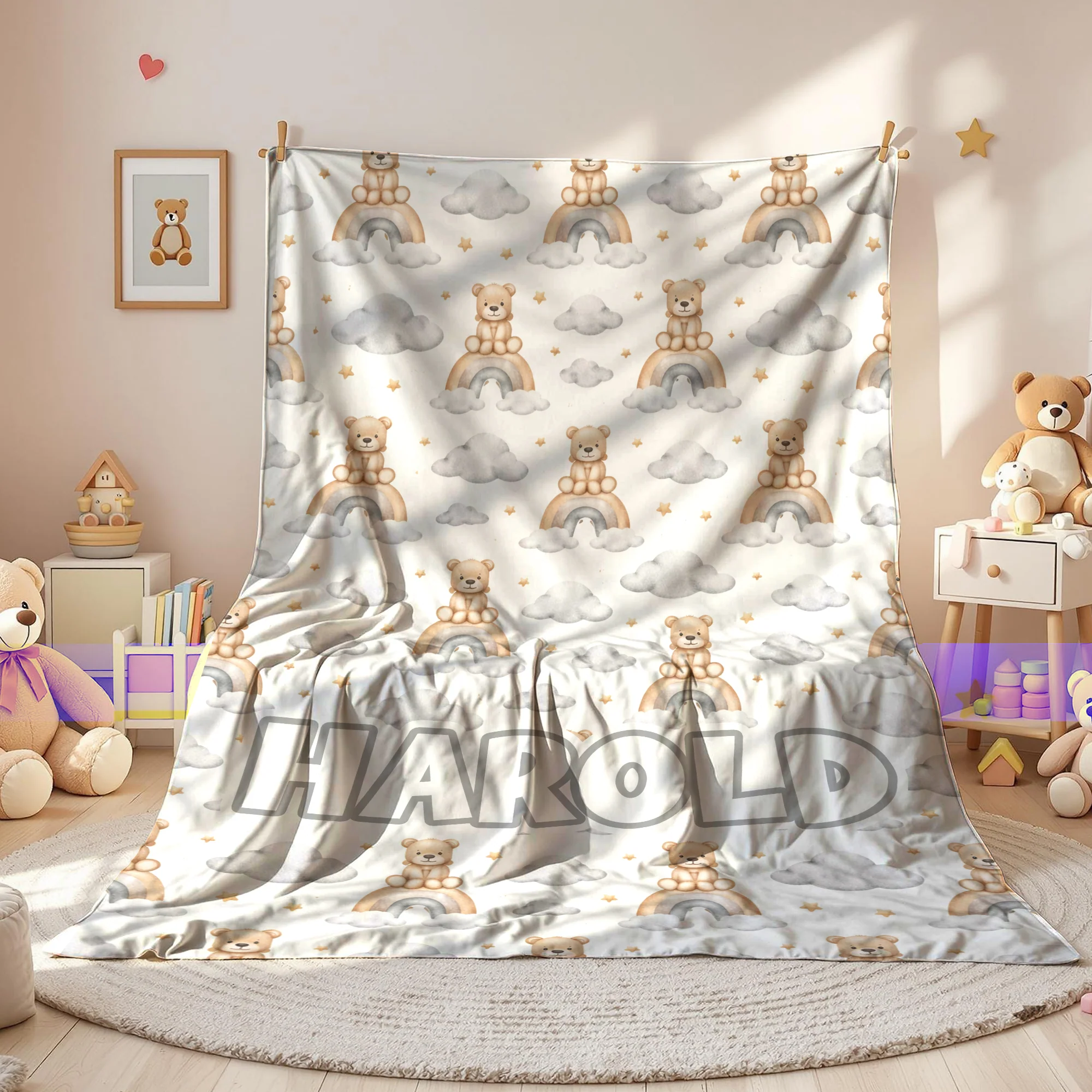 Personalized Bear & Rainbow Kids Blanket - Image 3