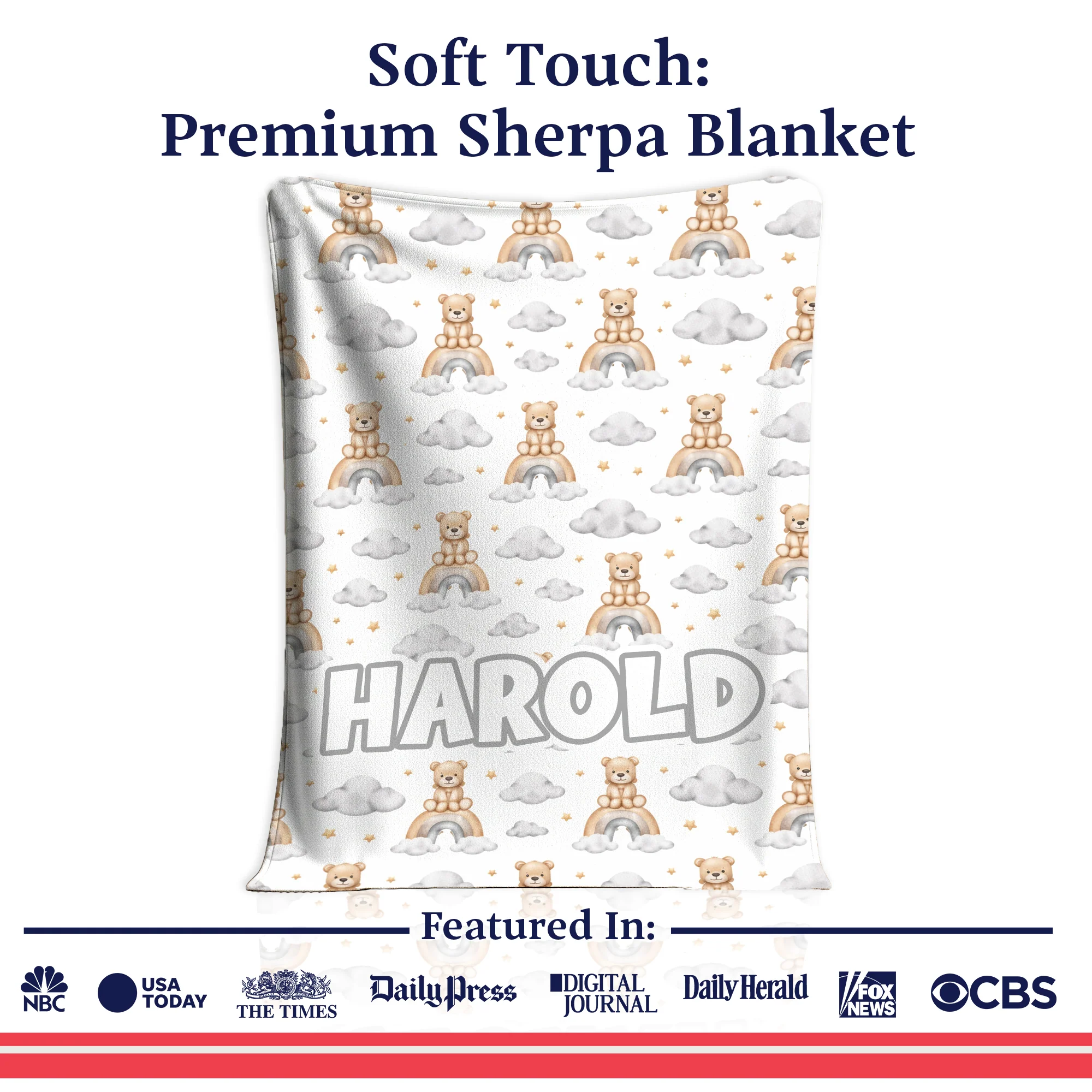 Personalized Bear & Rainbow Kids Blanket - Image 4